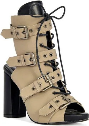Azalea Wang Loom Open-Toe Bootie in Taupe at Nordstrom, Size 8.5