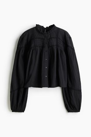 H&M Baumwollbluse mit Volantkragen - Schwarz