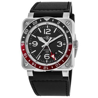 Bell & Ross BR 03-93 GMT 42mm Black Dial Leather Strap Mens Watch BR0393-BL-ST/SCA