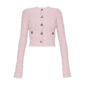 Balenciaga Truien & Vesten, Dames, Roze, M, Tweed, Cropped Tweed Cardigan
