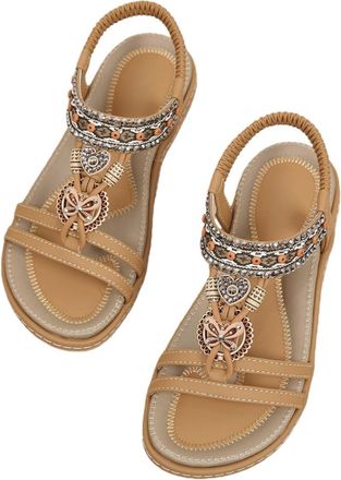 Generic Womens Flat Sandals Summer Shoes for Women UK Womens Summer Sandals Casual Comfortable Flip Flops Sparkly Rhinestone Shoes Ankle T-Strap Elastic Back 