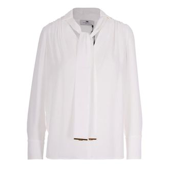 Elisabetta Franchi Shirts, female, Beige, S, Georgette Blouse with Sash Belt