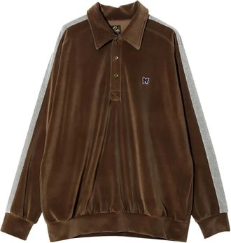 Needles Poloshirt met zijstreep - Bruin