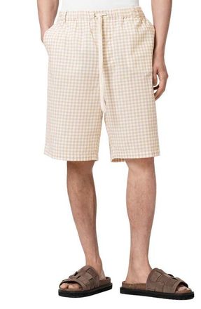 AllSaints Rockland Gingham Check Cotton Drawstring Shorts in Desert Yellow at Nordstrom, Size Xx-Large