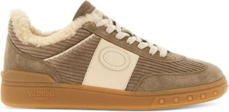 Valentino Beige Ribfluwelen Sneakers met Vlogo Signature - Dames - Sneakers - Beige - 38 1/2 EU - Wol - Schoenen