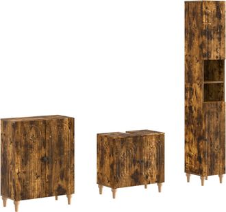 vidaXL Juego De Armarios De Ba&ntilde;o De 3 Piezas Alkmaar Roble Ahumado Vidaxl
