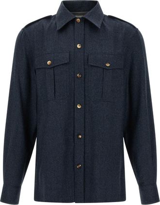 Brunello Cucinelli Overhemden, Heren, Blauw, XL, Wol, Overshirt van scheerwolflanel