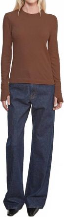 Enza Costa Cashmere Easy Cuffed Crew Top In Nutmeg