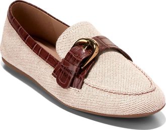 Cole Haan Grand Ambition Alette Buckle Loafer in Natural Canvas/Mahogany at Nordstrom, Size 6.5