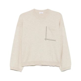 Brunello Cucinelli Truien & Vesten, Dames, Beige, L, Beige Crew Neck Sweater met Zak