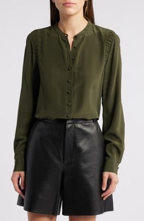 Frame Denim Band Collar Silk Button-Up Shirt in Military Green at Nordstrom Rack, Size X-Small