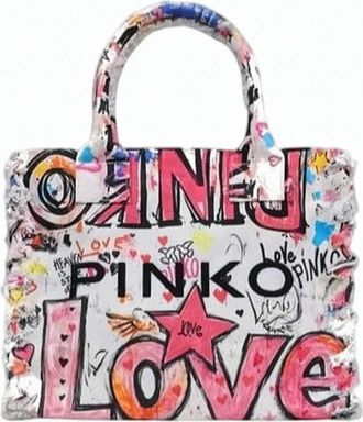 Pinko White Beach Shopper Canvas Print Bag