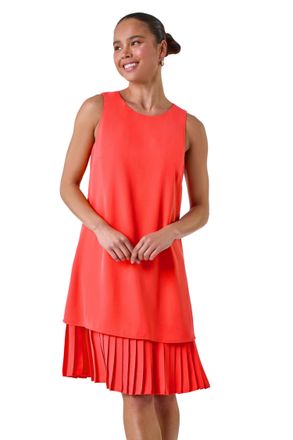 Roman Womens Petite Sleeveless Pleated Hem Shift Dress - Orange - Size 14 UK