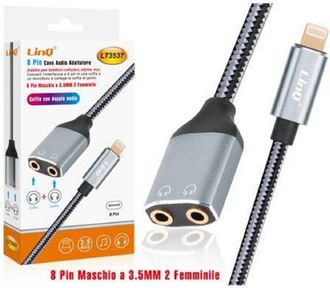 Trade Shop Trade Shop - Cavo Intrecciato Adattatore Audio Da Lightning Maschio A 2 Jack 3,5mm Femmina Lt3537