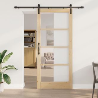 Berkfield Home Sliding Door with Hardware Set ORKDALSolid Wood & Glass
