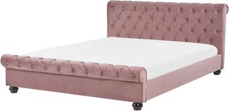 Beliani Beliani - Letto Imbottito in Velluto Rosa Rete a Doghe Gambe Nere 160 x 200 cm Avallon