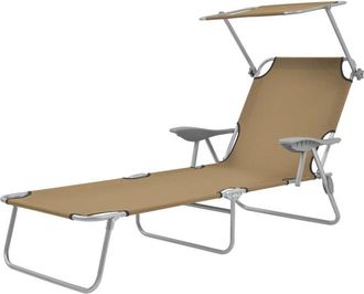 vidaXL Vidaxl - Folding Sun Lounger with Canopy Steel Taupe