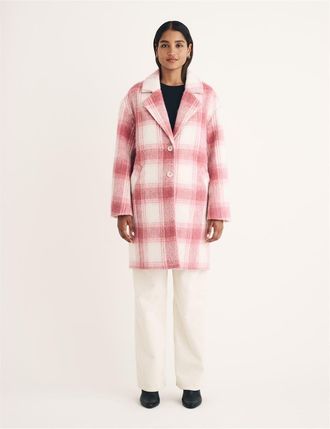 Nobody's Child Womens Nobodys Plaid Teddy Bear Coat in Pink - Size 10 UK