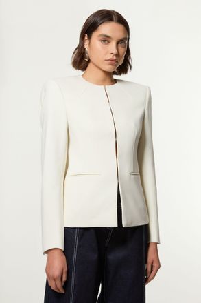 Karen Millen Womens Compact Stretch Tailored Seam Detail Blazer - White - Size 14 UK
