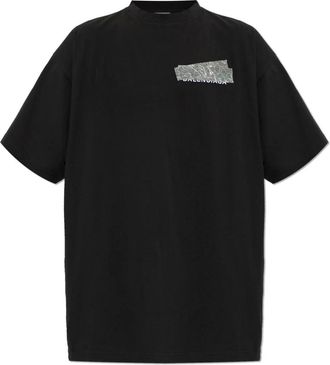 Balenciaga Camiseta Oversize con Cinta Plateada - Tops - Hombre - Negro - XS
