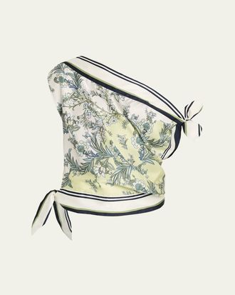 Veronica Beard Tari Printed One-Shoulder Satin Top