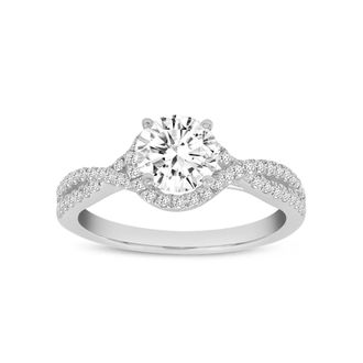 LuvMyJewelry 14K White Gold Round Cut Lab Grown Diamond Halo Twist Engagement Ring - 1.28 ctw