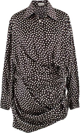 Magda Butrym Brown Polka-dot Silk Shirt Dress Size XS
