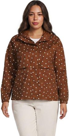 Lands End Plus Size Print Squall Packable Rain Jacket in Rich Ginger Brown Dot at Nordstrom, Size 1X