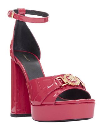 Versace Womens Patent Leather Tribute Medusa Emblem Open Toe Platform Sandal (Authentic Pre-Loved)