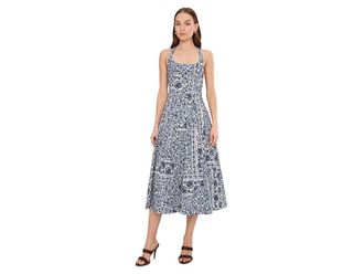 Avec Les Filles Racer Paneled Midi Dress Womens Dress Navy Lisbon Tile : 12, Cotton/Spandex