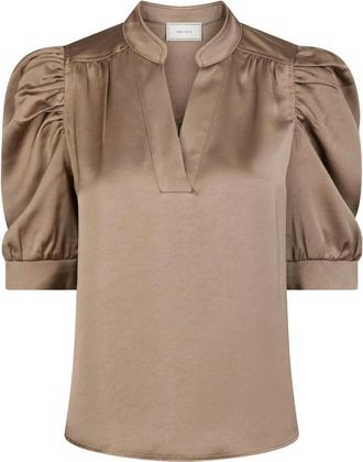 Neo Noir Overhemden, Dames, Bruin, XS, Polyester, Sateen Blouse met Pofmouwen