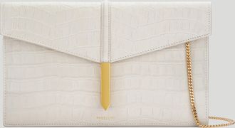 DeMellier The Tokyo Clutch in Off-White Croc-Effect Leather Clutch