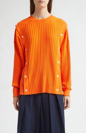 SETCHU Button Detail Rib Crewneck Sweater in Sunrise Orange at Nordstrom, Size 2