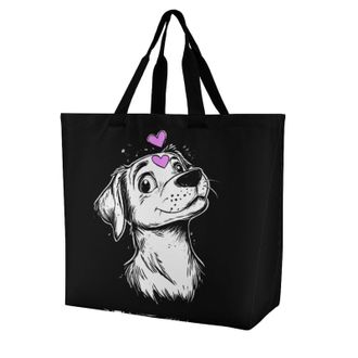 Generic Dog Lover Large Reusable Shopping Bag Lightweight Foldable Tote Bags Washable Shoulder Handbag