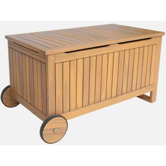 Sweeek Cassapanca da giardino in legno di acacia con ruote, 119L