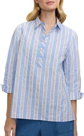Foxcroft Therese Stripe Button Back Cotton Seersucker Popover Shirt in Blue/Multi at Nordstrom, Size X-Small