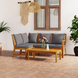 vidaXL Muebles De Jard&iacute;n 4 Pzas Cojines Crema Madera Maciza De Acacia Vidaxl