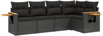 vidaXL Vidaxl - Set De Muebles De Jard&iacute;n 5 Pzas Y Cojines Rat&aacute;n Sint&eacute;tico Negro