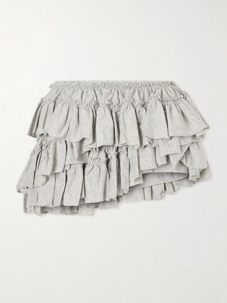 Dries Van Noten Shorts Asimmetrici In Jersey Di Cotone Con Ruches - Grigio