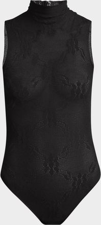Victoria Beckham Mock-Neck Sleeveless Lace Bodysuit