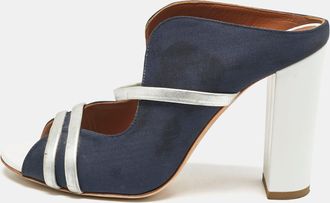 Malone Souliers Blue/silver Canvas And Leather Maureen Block Heel Sandals