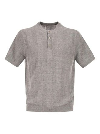 Brunello Cucinelli Textured Rib Knit T-Shirt With Henley Collar