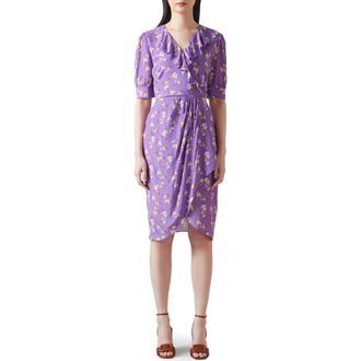 L.k. Bennett Ophelia Floral Short Sleeve Faux Wrap Dress in Multi-Purple at Nordstrom Rack, Size 10 Us / 14 Uk