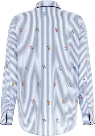 Etro Striped Floral-Embroidered Cotton Blouse - Blue
