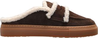INUIKII Brown Suede Mules with Shearling Trim and Lambswool Lining