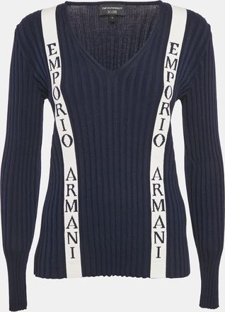 Emporio Armani Icon Navy Blue Logo Cotton Knit Jumper