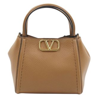 Valentino Grainy Calfskin Handbag - female - Valentino - Handbags - Brown - ONE SIZE - Bags