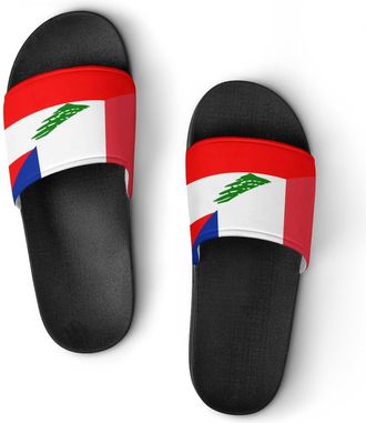 Generic France And Lebanese Flag Shower Shoes Slipper for Women Men Beach Slippers Quick Drying Non Slip Open-Toe Sandals