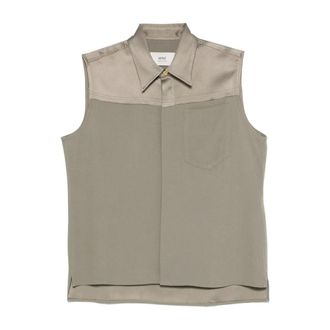 Ami Blouses, female, Green, XS, Olive Brown Satin Blouse