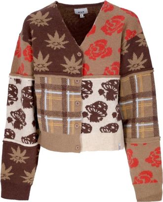 HUF Nature Patchwork V-Neck Cardigan Bruin - Dames - Vesten - Veelkleurig - M - Polyester - Truien & Vesten